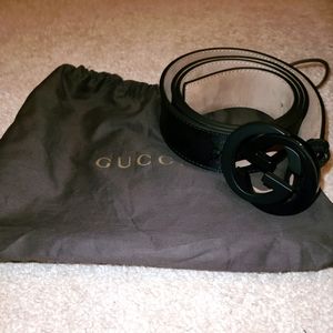 GUCCI Imprime Monogram Interlocking G Belt BLACK
